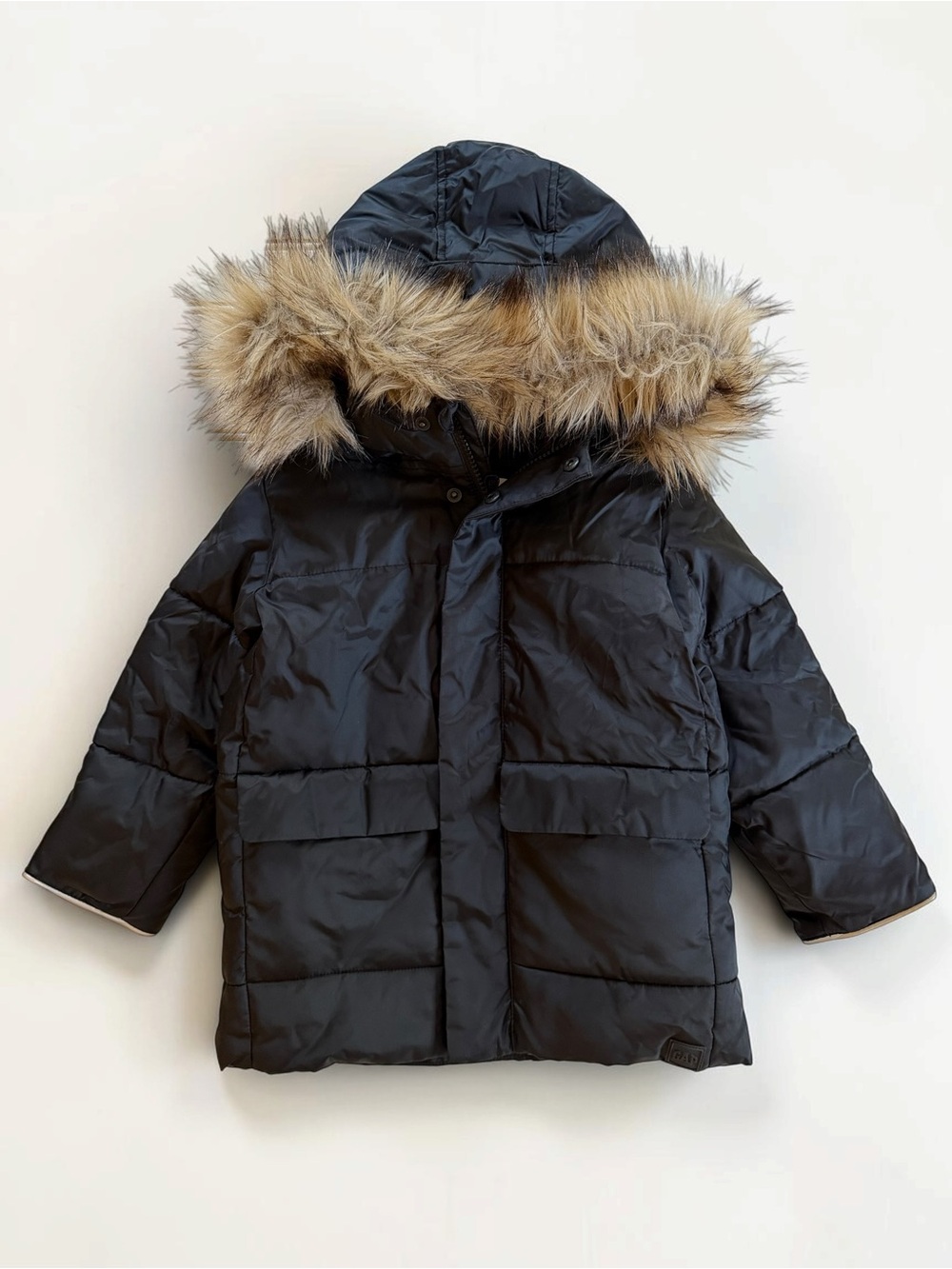 GAP EUC Black Insulated Hooded Faux Fur Fleece Lined Winter Jacket Parka